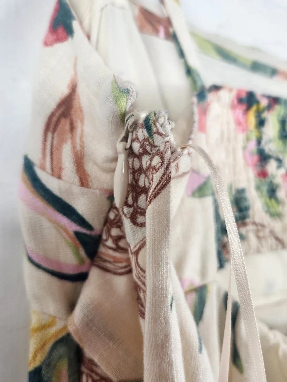 Abercrombie Premium Linen Strapless Babydoll Maxi Dress Veggie Print Medium